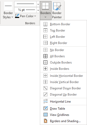 Table - Borders in Word 365