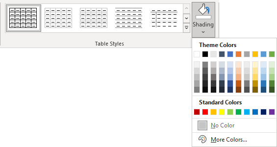 Table - Shading button in Word 365