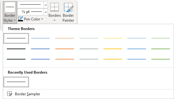 Table - Border Styles in Word 365