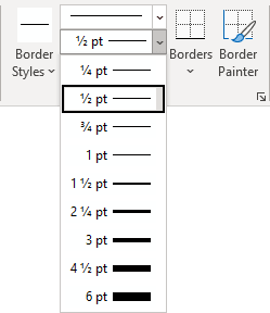 Table - Line Weight in Word 365