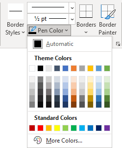 Table - Pen Color in Word 365
