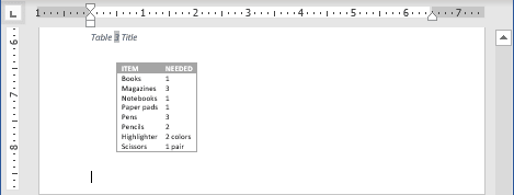 Table with a left indent in Word 365