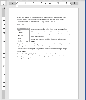 Table with Position to the Right relative to Margin in Word 365