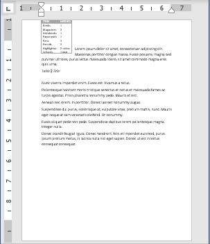 Table with Position to the Top relative to Page in Word 365