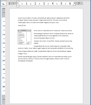 Table with the 0.3-inch distance on all sides in Word 365