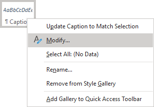 Modify Caption style in Word 365