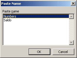 Paste Name in Excel 2003