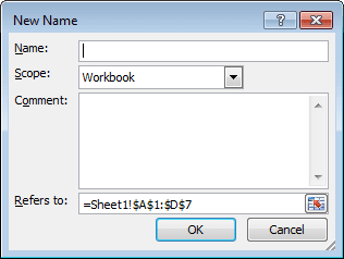 New Name in Excel 2010