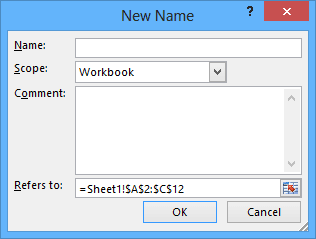 New Name in Excel 2013