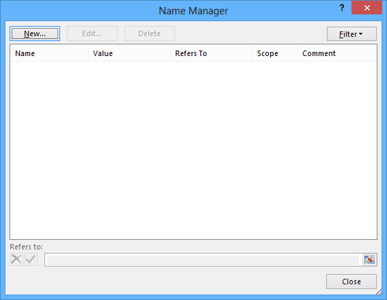Name Manager Excel 2013