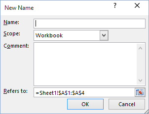 New Name in Excel 2016