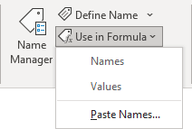 Choose the name in Use in Formula Excel 365