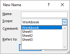 Scope list in New Name Excel 365