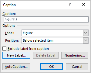 Add new label in Caption dialog box Word 365