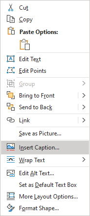 Insert Caption for shapes in popup menu Word 365