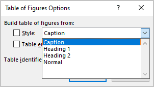 Style in Table of Figures Options Word 365