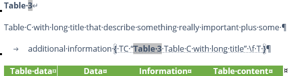 Table entry fields 2 in Word 365