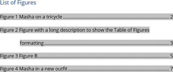 Formatted Table of Figures in Word 365