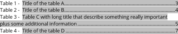 Example of double space for Table of Figures in Word 365