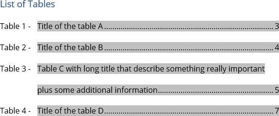 Example aligning second line Table of Figures in Word 365