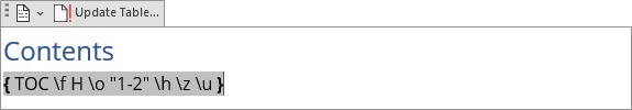 Table of Contents field in Word 365