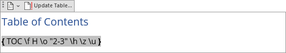 Table of Contents field in Word for Microsoft 365 Table of Contents field in Word 365
