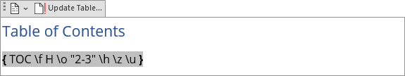 Table of Contents field in Word 365