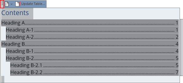 Field button in TOC Word for Microsoft 365 Field button in TOC Word 365