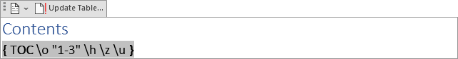 TOC field in Word for Microsoft 365 TOC field in Word 365