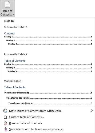 Insert Table of Contents in Word for Microsoft 365 Insert Table of Contents in Word 365