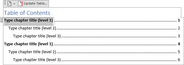Manual Table of Contents in Word for Microsoft 365 Manual Table of Contents in Word 365
