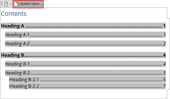 Update Table button in field Word for Microsoft 365 Update Table button in field Word 365