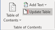 Update Table button in Word 365