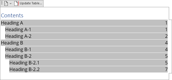 Table of Contents in Word for Microsoft 365 Table of Contents in Word 365
