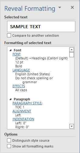 Reveal Formatting pane in Word for Microsoft 365 Reveal Formatting pane in Word 365
