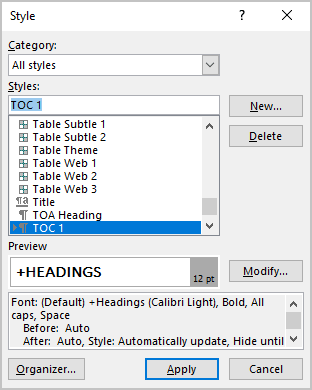 Modify in Style dialog box Word for Microsoft 365 Modify in Style dialog box Word 365