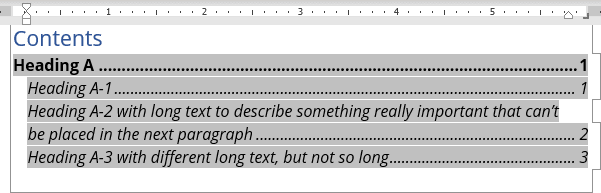 Table of Contents without overlapping page numbers in Word 365