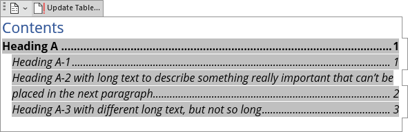 Example overlapping page numbers Table of Contents in Word for Microsoft 365 Example overlapping page numbers Table of Contents in Word 365