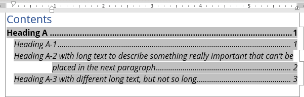 Second line in Table of Contents Word for Microsoft 365 Second line in Table of Contents Word 365