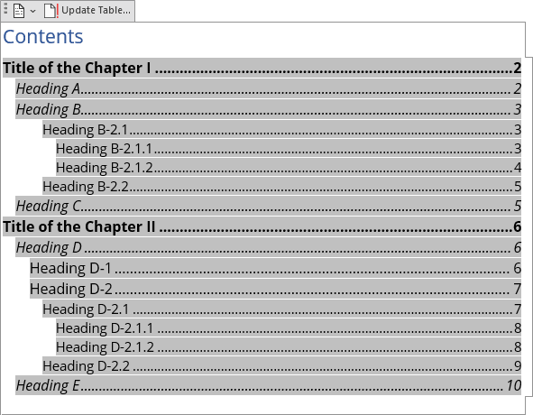 Full Table of Contents in Word 365