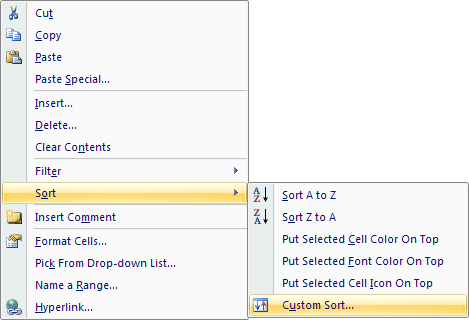 Custom Sort in Excel 2007