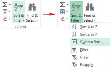 Custom Sort in Excel 2013 menu
