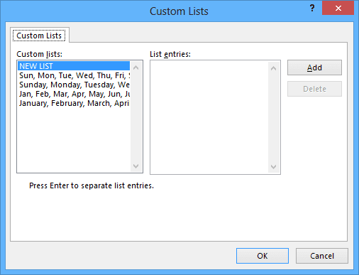 Custom Sort Lists in Excel 2013