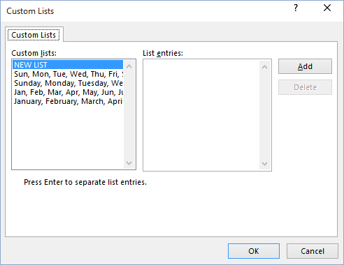 Custom Sort Lists in Excel 2016