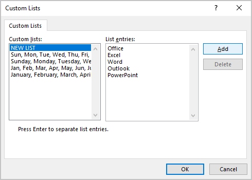 Custom Sort List in Excel 365