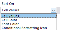 Sort On list in Sort dialog box Excel 365