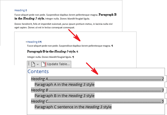 Example of Table of Contents in Word 365
