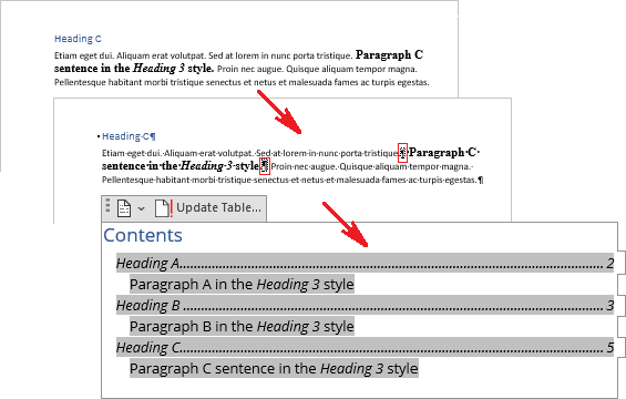 Example of Table of Contents in Word 365