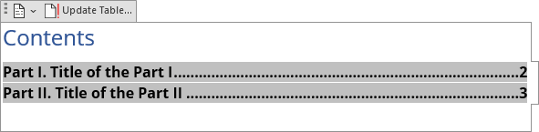 Example 1 Table of Contents with \l switch in Word 365