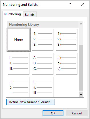 Define New Number Format in Word 365